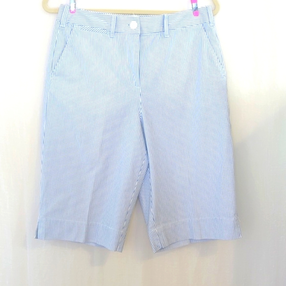Talbot's Blue And White Striped Cotton Shorts 10 New